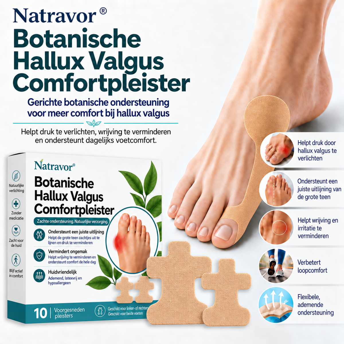 🏅 Natravor® Botanische Hallux Valgus Comfortpleister (Elastische ondersteuning + botanische comfortformule)